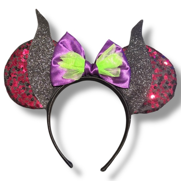 Disney Villains MALEFICENT Sequin Glitter Headband Mickey Mouse Ears Halloween - Picture 1 of 5